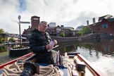 BCN Marathon Challenge 2013: Skipper Charley on board of NB "Felonious Mongoose", at Old Street Junction in the centre of Birmingham, at the start of the BCN Marathon Challenge, opening the sealed envelope with the challenges..
Birmingham Canal Navigation,


United Kingdom,
on 25 May 2013 at 07:58, image #28
