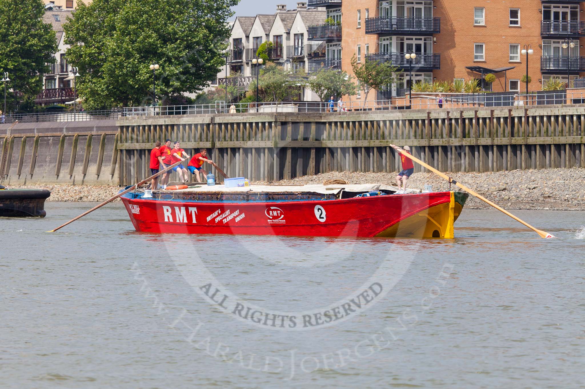 TOW River Thames Barge Driving Race 2013: Barge "Jane", by the RMT Union, during the race..
River Thames between Greenwich and Westminster,
London,

United Kingdom,
on 13 July 2013 at 12:41, image #165