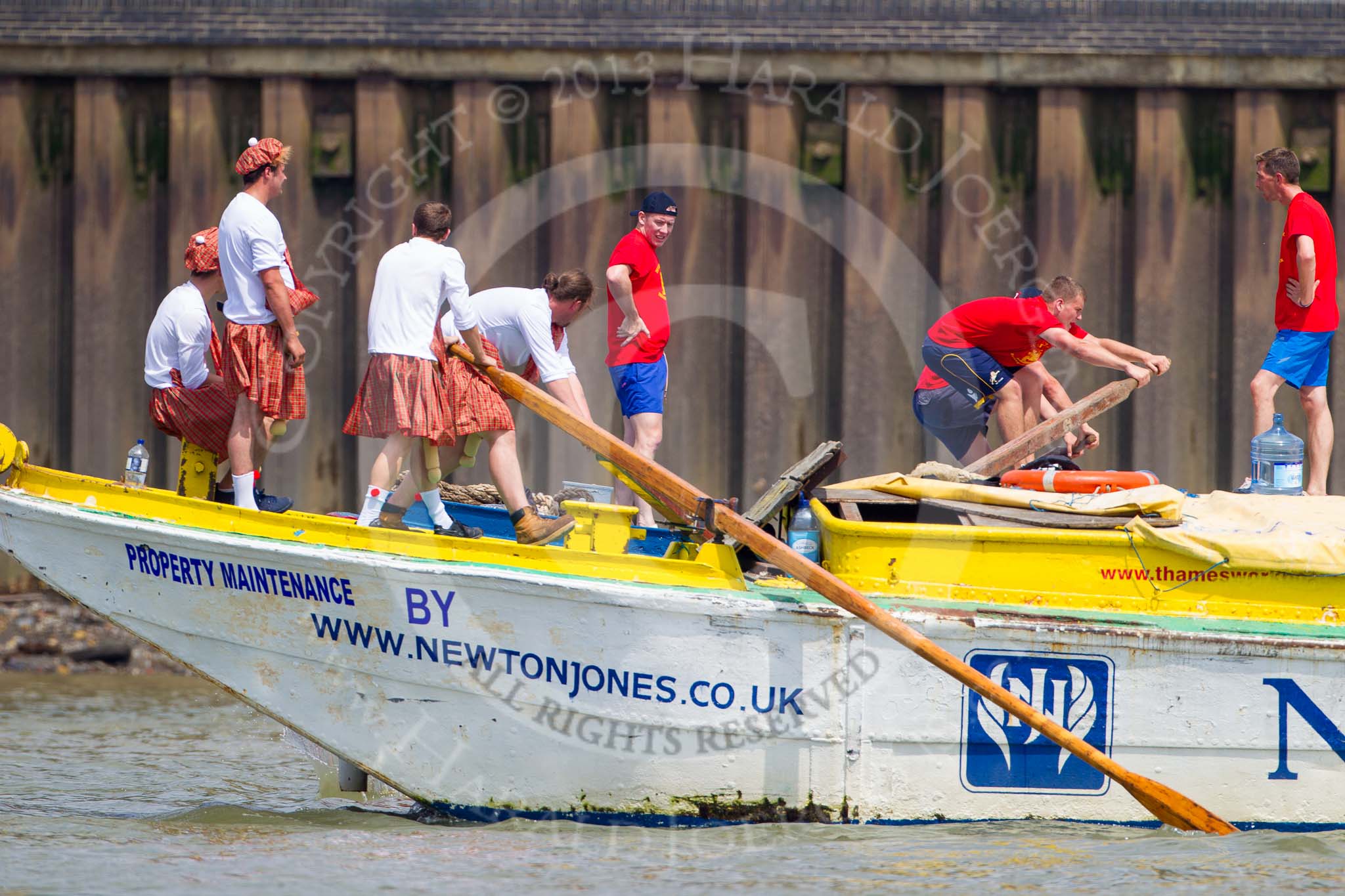 TOW River Thames Barge Driving Race 2013: Barge "Hoppy", by GPS Fabrication, behind Hoppy barge "Jane", by the RMT Union..
River Thames between Greenwich and Westminster,
London,

United Kingdom,
on 13 July 2013 at 12:46, image #200