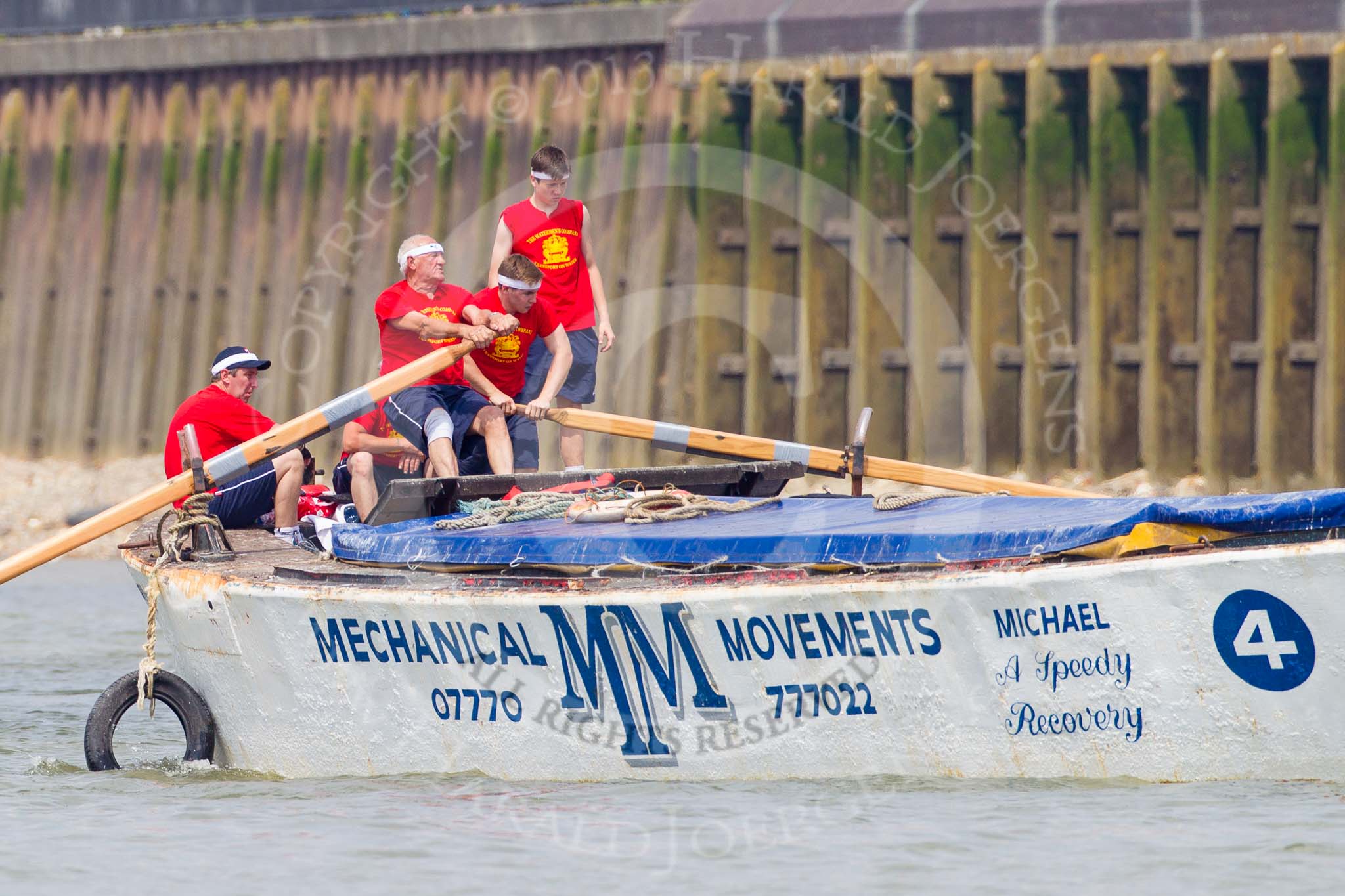 TOW River Thames Barge Driving Race 2013: Barge "Spirit of Mountabatten", by Mechanical Movements and Enabling Services Ltd, during the race..
River Thames between Greenwich and Westminster,
London,

United Kingdom,
on 13 July 2013 at 12:47, image #205