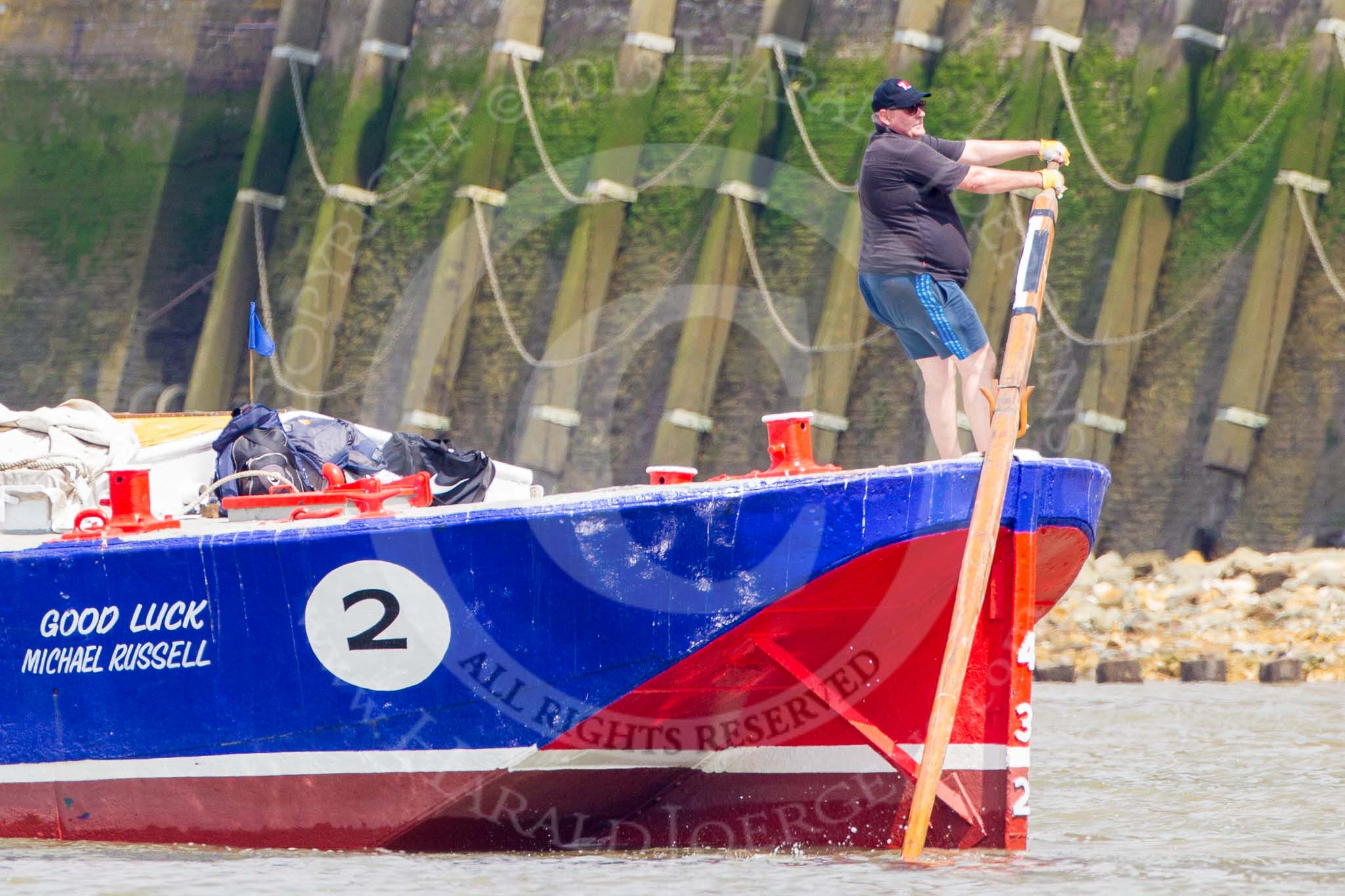 TOW River Thames Barge Driving Race 2013: Barge "Steve Faldo" by Capital Pleasure Boats..
River Thames between Greenwich and Westminster,
London,

United Kingdom,
on 13 July 2013 at 12:59, image #254