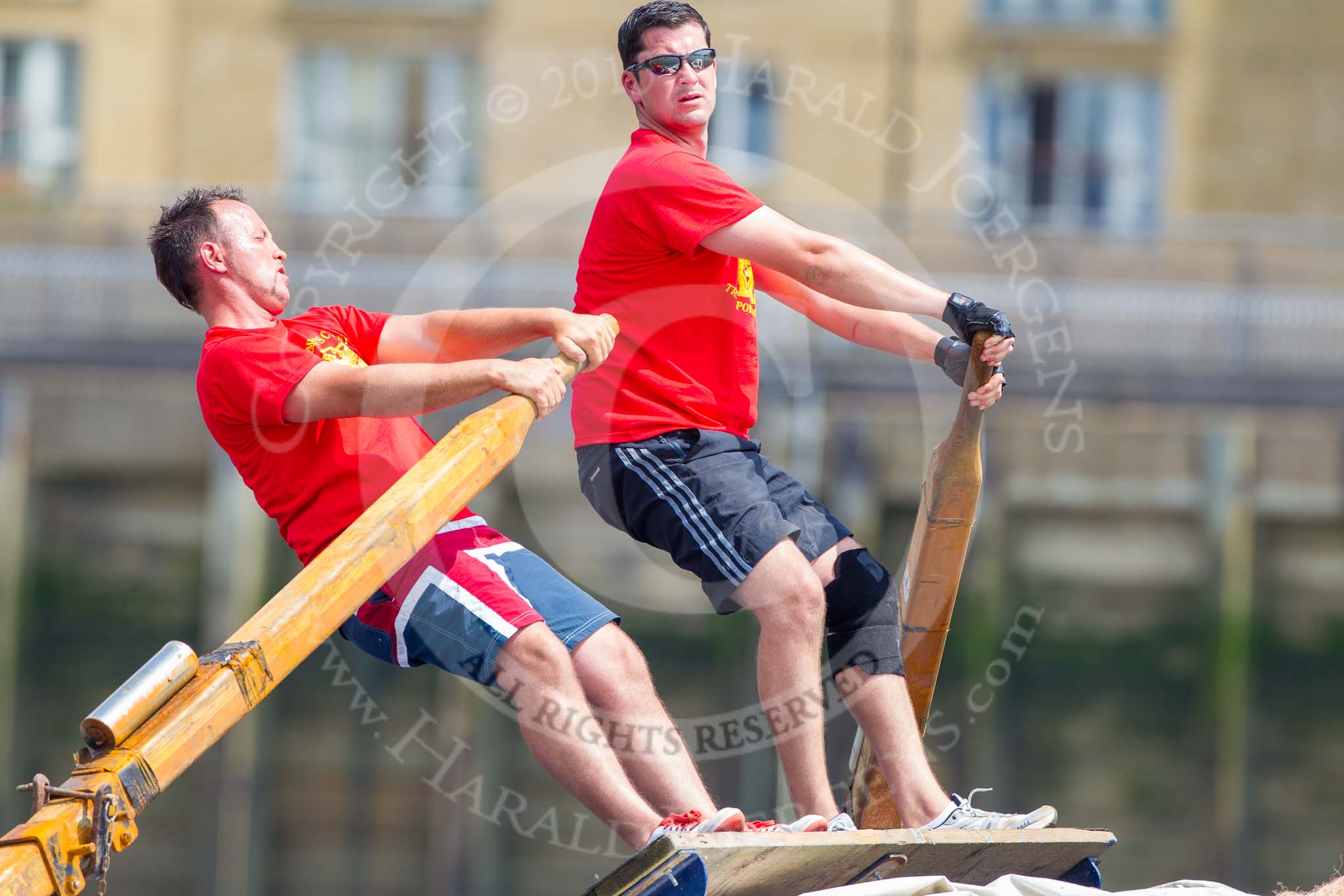 TOW River Thames Barge Driving Race 2013: Rowers on barge "Diana", by Trinity Buoy Wharf..
River Thames between Greenwich and Westminster,
London,

United Kingdom,
on 13 July 2013 at 13:08, image #277