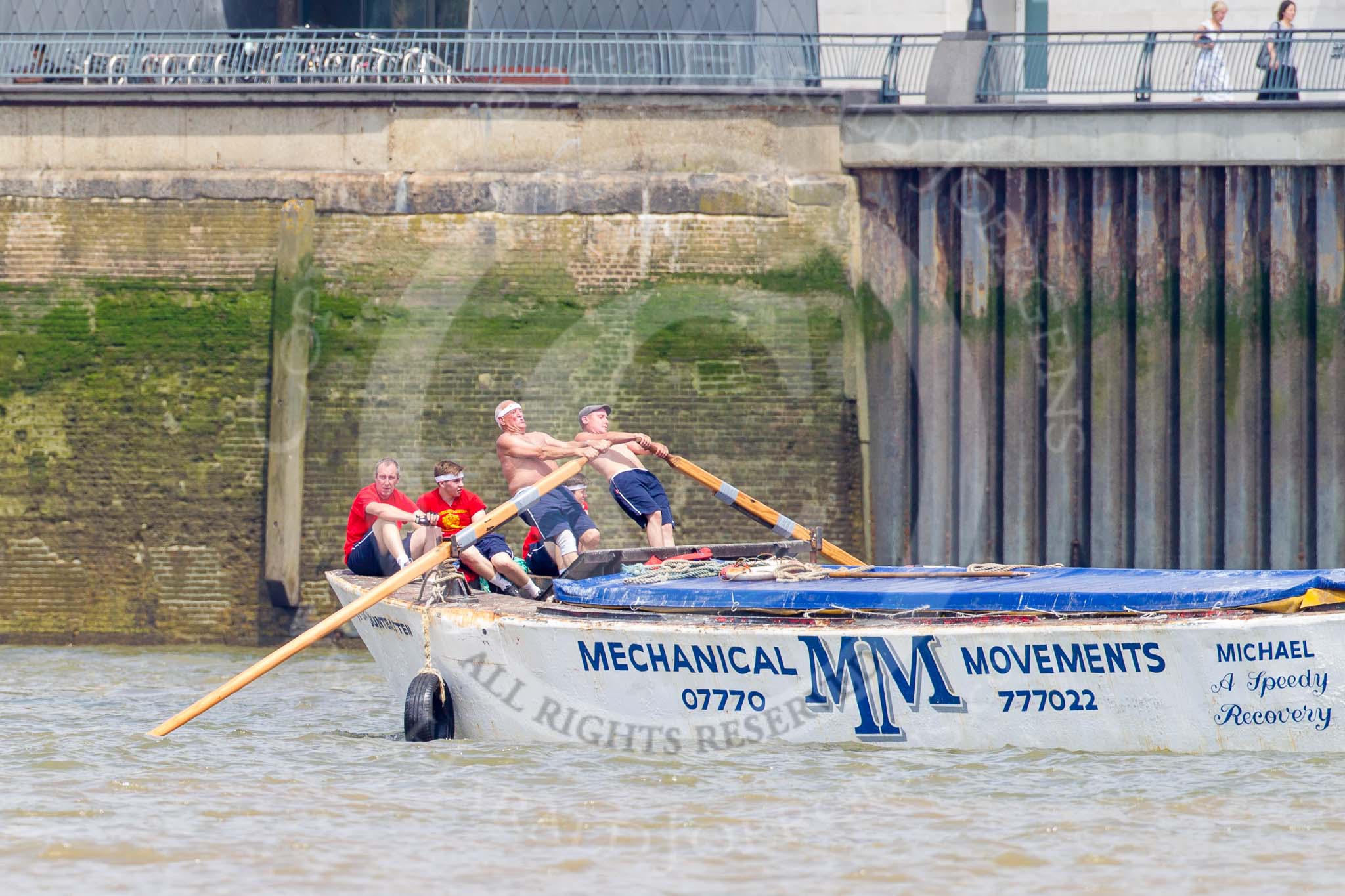 TOW River Thames Barge Driving Race 2013: Barge "Spirit of Mountabatten", by Mechanical Movements and Enabling Services Ltd..
River Thames between Greenwich and Westminster,
London,

United Kingdom,
on 13 July 2013 at 13:13, image #290