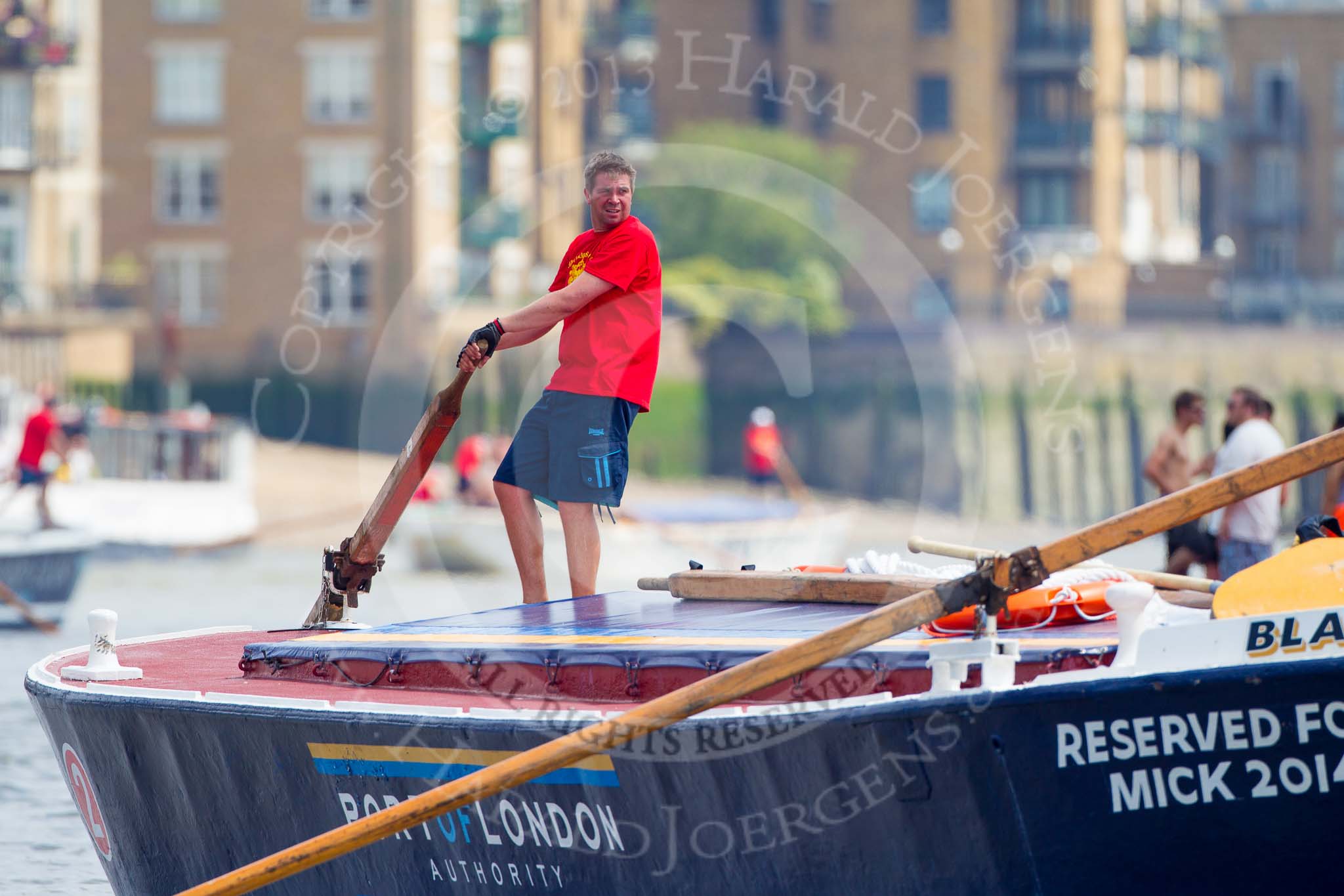 TOW River Thames Barge Driving Race 2013: Barge "Blackwall", by the Port of London Authority..
River Thames between Greenwich and Westminster,
London,

United Kingdom,
on 13 July 2013 at 13:20, image #318