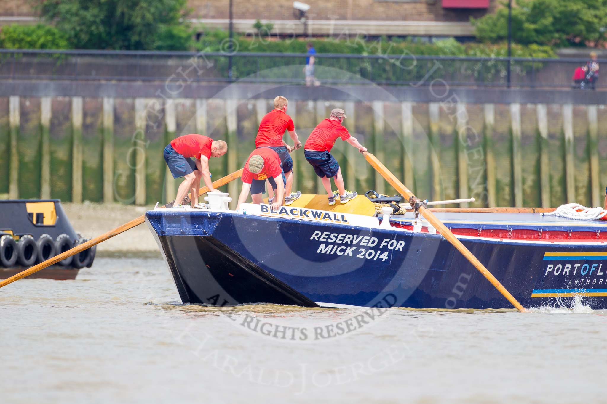 TOW River Thames Barge Driving Race 2013: Barge "Blackwall", by the Port of London Authority, during the race..
River Thames between Greenwich and Westminster,
London,

United Kingdom,
on 13 July 2013 at 13:26, image #341