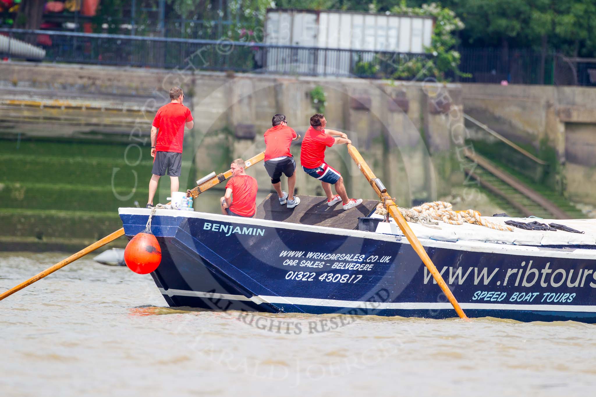 TOW River Thames Barge Driving Race 2013: Barge "Benjamin", by London Party Boats, during the race..
River Thames between Greenwich and Westminster,
London,

United Kingdom,
on 13 July 2013 at 13:27, image #347