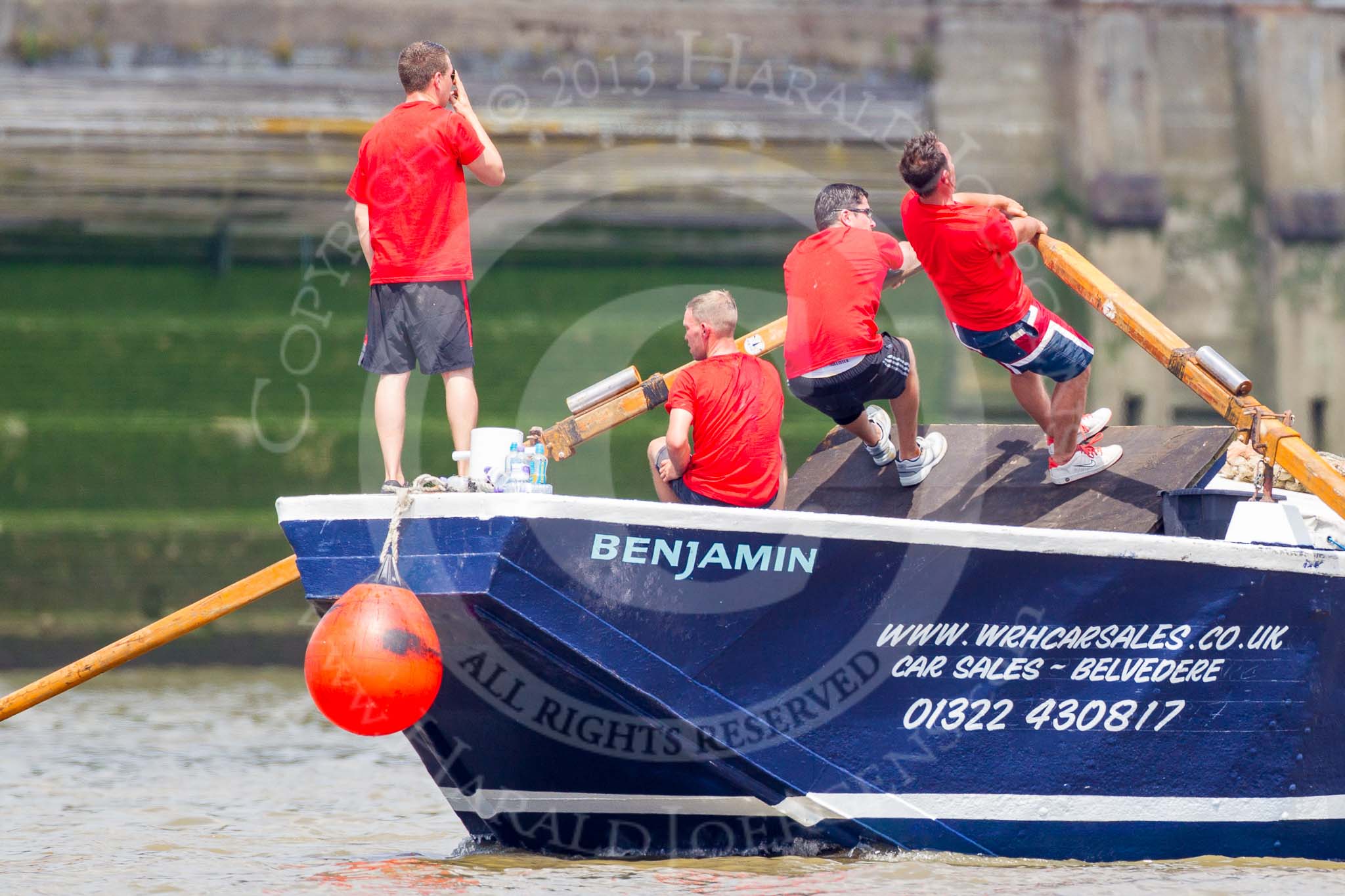 TOW River Thames Barge Driving Race 2013: Barge "Benjamin", by London Party Boats, during the race..
River Thames between Greenwich and Westminster,
London,

United Kingdom,
on 13 July 2013 at 13:27, image #348