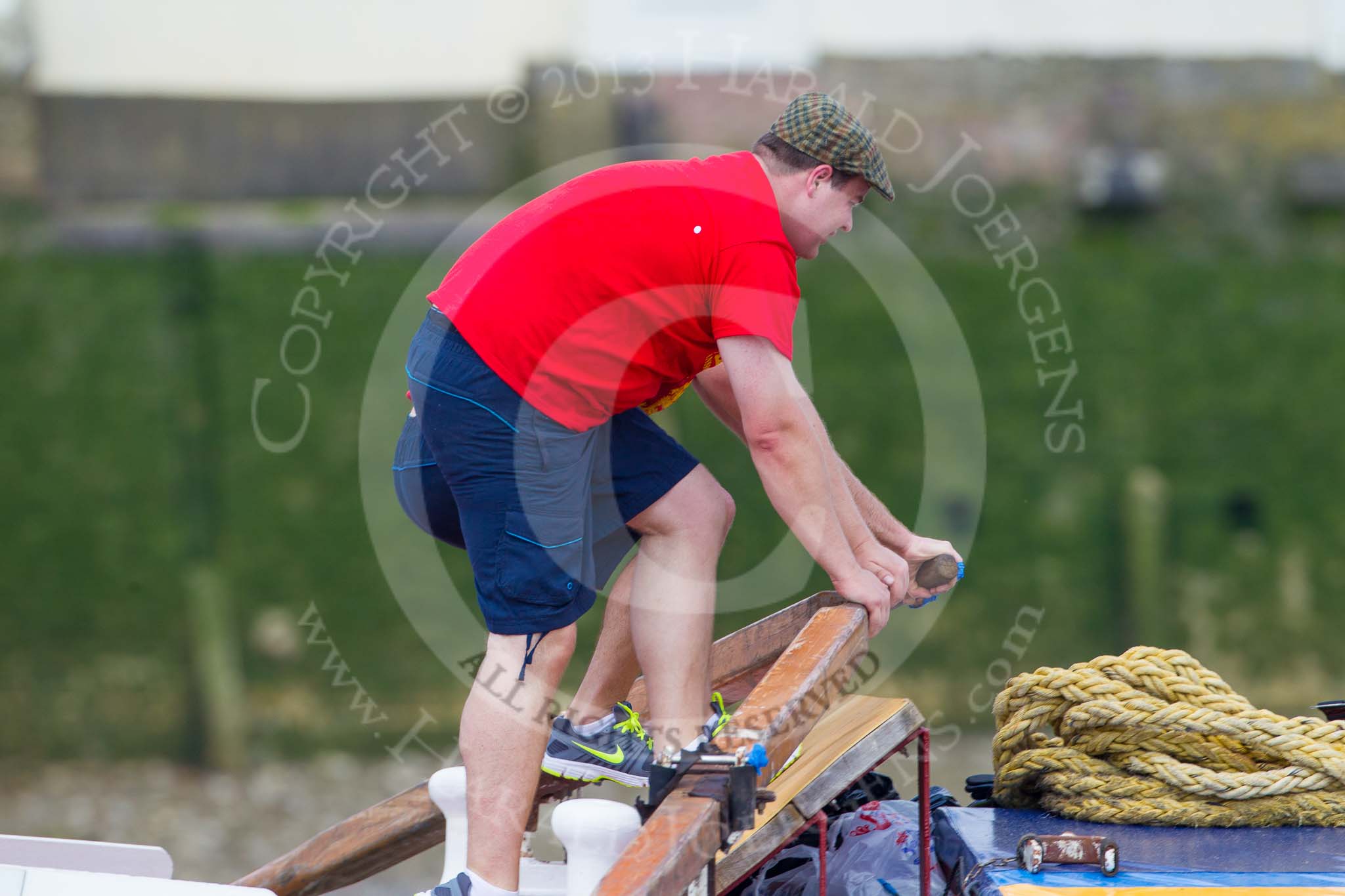 TOW River Thames Barge Driving Race 2013: Rowers on board of barge "Blackwall", by the Port of London Authority..
River Thames between Greenwich and Westminster,
London,

United Kingdom,
on 13 July 2013 at 13:32, image #354