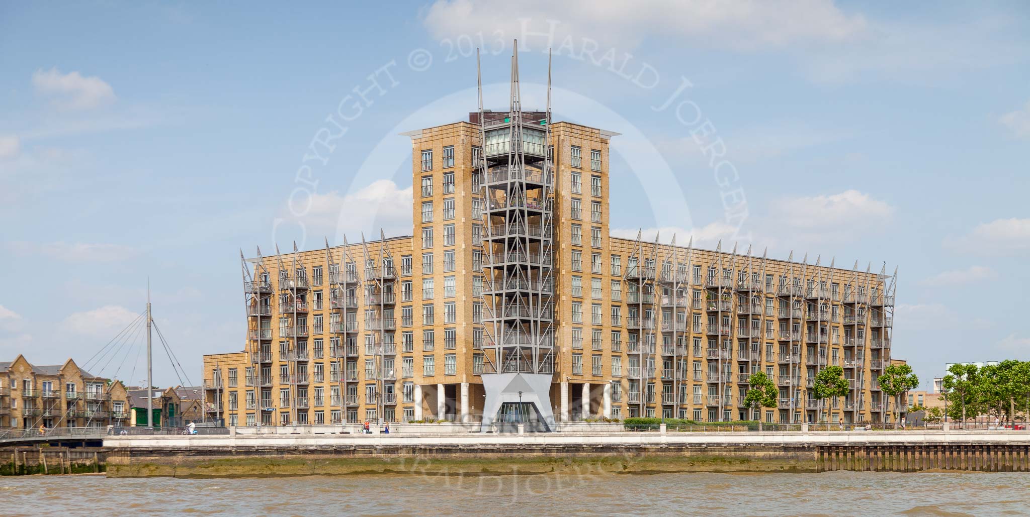 TOW River Thames Barge Driving Race 2013: Dundee Wharf, Limehouse, seen from the river..
River Thames between Greenwich and Westminster,
London,

United Kingdom,
on 13 July 2013 at 15:12, image #551