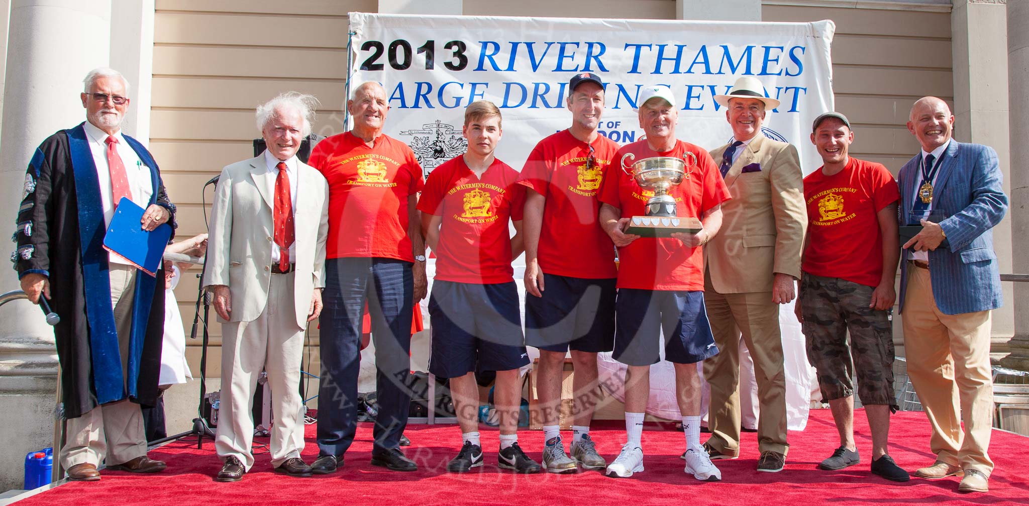 TOW River Thames Barge Driving Race 2013: The "Chris Williams Challenge Bowl", for the third rank winner, goes to the crew of barge "Spirit of Mountabatten", by Mechanical Movements and Enabling Services Ltd..
River Thames between Greenwich and Westminster,
London,

United Kingdom,
on 13 July 2013 at 16:24, image #574