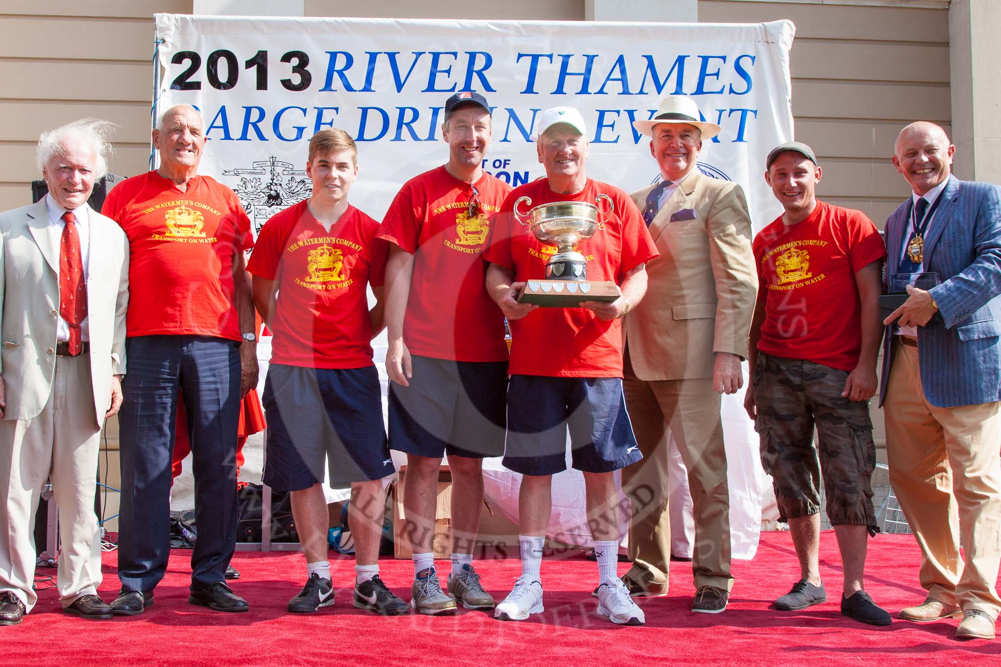 TOW River Thames Barge Driving Race 2013: The "Chris Williams Challenge Bowl", for the third rank winner, goes to the crew of barge "Spirit of Mountabatten", by Mechanical Movements and Enabling Services Ltd..
River Thames between Greenwich and Westminster,
London,

United Kingdom,
on 13 July 2013 at 16:24, image #575