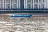 TOW River Thames Barge Driving Race 2013: Competing barge "Darren Lacey", by Princess Pocahontas, in front of Queen Anne Court, Greenwich, in the early morning of the race day..
River Thames between Greenwich and Westminster,
London,

United Kingdom,
on 13 July 2013 at 08:51, image #4