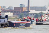 TOW River Thames Barge Driving Race 2013: Barges "Blackwall", by the Port of London Authority, and "Diana", by Trinity Buoy Wharf, on the way to the start of the race..
River Thames between Greenwich and Westminster,
London,

United Kingdom,
on 13 July 2013 at 11:37, image #35