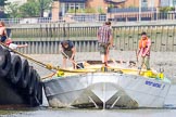 TOW River Thames Barge Driving Race 2013: Preparations for the race on board of barge "Hoppy", by GPS Fabrication, on the way to the start..
River Thames between Greenwich and Westminster,
London,

United Kingdom,
on 13 July 2013 at 12:14, image #54