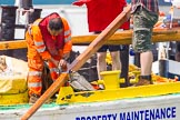 TOW River Thames Barge Driving Race 2013: Preparations for the race on board of barge "Hoppy", by GPS Fabrication, on the way to the start..
River Thames between Greenwich and Westminster,
London,

United Kingdom,
on 13 July 2013 at 12:16, image #58