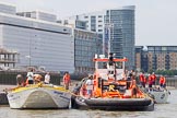 TOW River Thames Barge Driving Race 2013: Barge "Hoppy", by GPS Fabrication. on the left, and barge "Spirit of Mountabatten", by Mechanical Movements and Enabling Services Ltd, on the right of GPS Marine tug "Vincia"..
River Thames between Greenwich and Westminster,
London,

United Kingdom,
on 13 July 2013 at 12:21, image #67