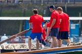 TOW River Thames Barge Driving Race 2013: The crew of barge "Jane", by the RMT Union,, rowing the barge from the start..
River Thames between Greenwich and Westminster,
London,

United Kingdom,
on 13 July 2013 at 12:35, image #107
