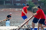 TOW River Thames Barge Driving Race 2013: Rowers on the deck of barge "Jane", by the RMT Union, during the race..
River Thames between Greenwich and Westminster,
London,

United Kingdom,
on 13 July 2013 at 12:36, image #122