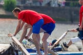 TOW River Thames Barge Driving Race 2013: Rowers on the deck of barge "Jane", by the RMT Union, during the race..
River Thames between Greenwich and Westminster,
London,

United Kingdom,
on 13 July 2013 at 12:37, image #127