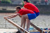 TOW River Thames Barge Driving Race 2013: Rowers on the deck of barge "Jane", by the RMT Union, during the race..
River Thames between Greenwich and Westminster,
London,

United Kingdom,
on 13 July 2013 at 12:37, image #128