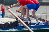 TOW River Thames Barge Driving Race 2013: Rowers on the deck of barge "Jane", by the RMT Union, during the race..
River Thames between Greenwich and Westminster,
London,

United Kingdom,
on 13 July 2013 at 12:37, image #129