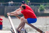 TOW River Thames Barge Driving Race 2013: Rowers on the deck of barge "Jane", by the RMT Union, during the race..
River Thames between Greenwich and Westminster,
London,

United Kingdom,
on 13 July 2013 at 12:37, image #130