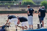 TOW River Thames Barge Driving Race 2013: Rowers on the deck of of barge "Darren Lacey", by Princess Pocahontas, during the race..
River Thames between Greenwich and Westminster,
London,

United Kingdom,
on 13 July 2013 at 12:37, image #133