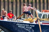 TOW River Thames Barge Driving Race 2013: Rowers on barge "Blackwall", by the Port of London Authority.
River Thames between Greenwich and Westminster,
London,

United Kingdom,
on 13 July 2013 at 12:48, image #221