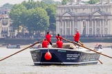 TOW River Thames Barge Driving Race 2013: Barge "Benjamin", by London Party Boats. In the background a flotilla of narrowboats..
River Thames between Greenwich and Westminster,
London,

United Kingdom,
on 13 July 2013 at 12:48, image #223