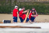 TOW River Thames Barge Driving Race 2013: Collecting a pennant from a moored barge - crew members of Barge "Diana", by Trinity Buoy Wharf..
River Thames between Greenwich and Westminster,
London,

United Kingdom,
on 13 July 2013 at 13:25, image #333