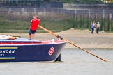 TOW River Thames Barge Driving Race 2013: The steerer of barge "Blackwall", by the Port of London Authority, during the race..
River Thames between Greenwich and Westminster,
London,

United Kingdom,
on 13 July 2013 at 13:26, image #342