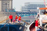 TOW River Thames Barge Driving Race 2013: Tower Bridge seem from behind barge "Diana", by Trinity Buoy Wharf..
River Thames between Greenwich and Westminster,
London,

United Kingdom,
on 13 July 2013 at 13:33, image #358