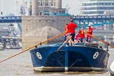 TOW River Thames Barge Driving Race 2013: Barge "Diana", by Trinity Buoy Wharf. approaching Tower Bridge..
River Thames between Greenwich and Westminster,
London,

United Kingdom,
on 13 July 2013 at 13:33, image #359