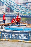 TOW River Thames Barge Driving Race 2013: Barge "Diana", by Trinity Buoy Wharf, approaching Tower Bridge..
River Thames between Greenwich and Westminster,
London,

United Kingdom,
on 13 July 2013 at 13:34, image #365