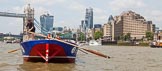 TOW River Thames Barge Driving Race 2013: Barge "Steve Faldo" by Capital Pleasure Boats, approaching Tower Bridge..
River Thames between Greenwich and Westminster,
London,

United Kingdom,
on 13 July 2013 at 13:38, image #372