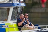 TOW River Thames Barge Driving Race 2013: Metropolitan Police officers on board of "Sir Robert Peel"..
River Thames between Greenwich and Westminster,
London,

United Kingdom,
on 13 July 2013 at 13:52, image #401