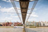 TOW River Thames Barge Driving Race 2013: The London Millenium Footbridge from below, seen towards the north and City of London School..
River Thames between Greenwich and Westminster,
London,

United Kingdom,
on 13 July 2013 at 13:55, image #404