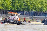 TOW River Thames Barge Driving Race 2013: GPS Marine tug "GPS India", ready to pull barge "Benjamin", by London Party Boats, and barge "Shell Bay" by South Dock Marina, back to Greenwich. Behind them "GPS Vincia"..
River Thames between Greenwich and Westminster,
London,

United Kingdom,
on 13 July 2013 at 14:39, image #503