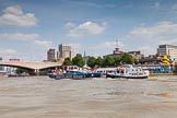 TOW River Thames Barge Driving Race 2013: Barges on the way back to Greenwich, passing Waterloo Bridge..
River Thames between Greenwich and Westminster,
London,

United Kingdom,
on 13 July 2013 at 14:46, image #523