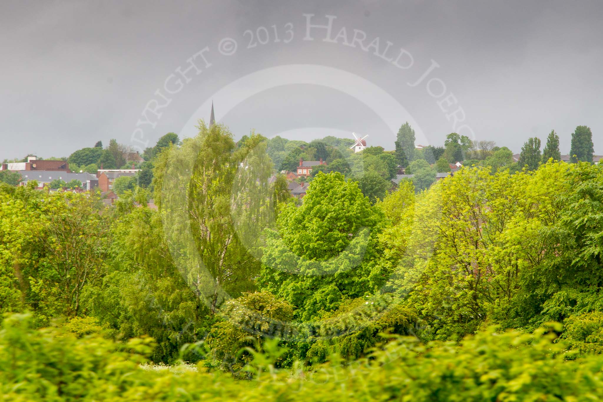 BCN Marathon Challenge 2014: Wednesbury, seen from the Tame Valley Canal: The spire of St Bartholomews Church and Wednesbury Windmill..
Birmingham Canal Navigation,


United Kingdom,
on 24 May 2014 at 15:36, image #154