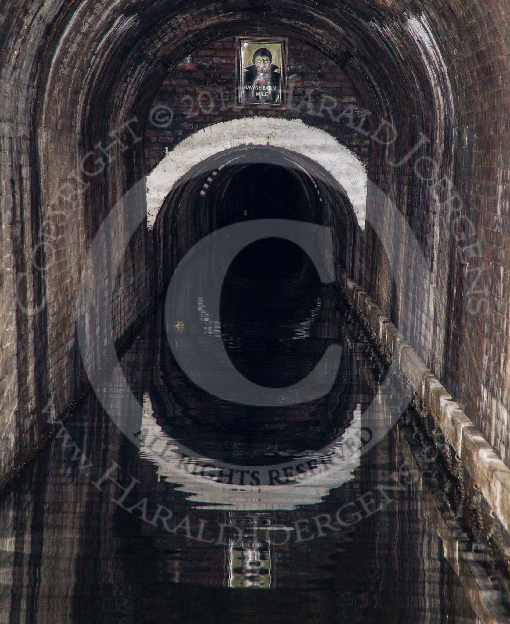 BCN Marathon Challenge 2014: In Gosty Hill Tunnel on the Dudley No 2 Canal, with a very unusual signpost for Hawne Basin.
Birmingham Canal Navigation,


United Kingdom,
on 24 May 2014 at 22:44, image #186