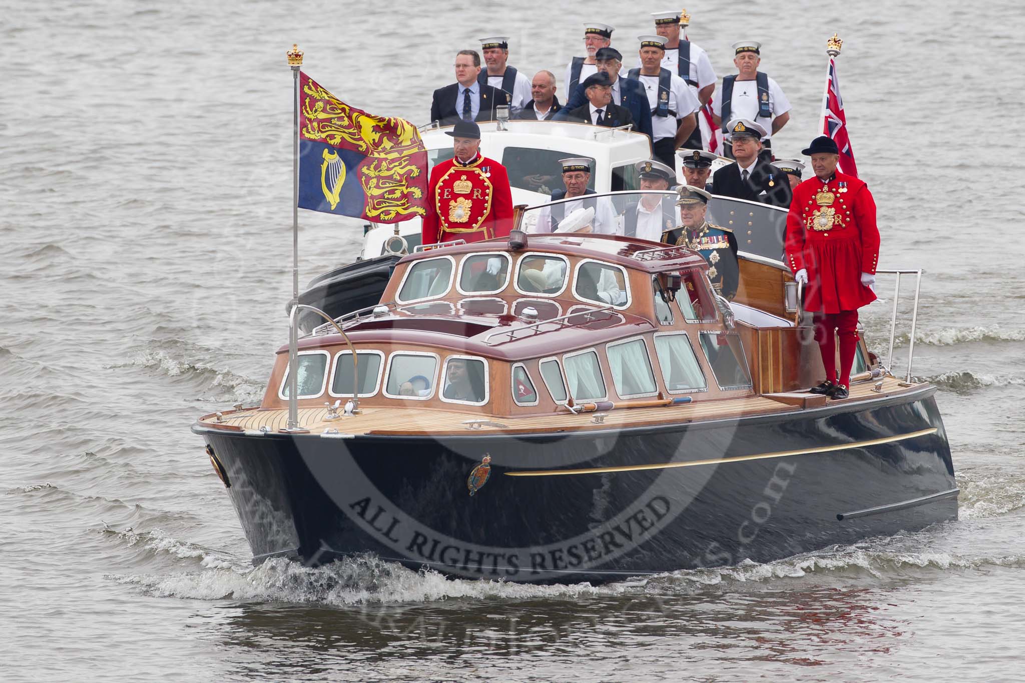 Thames Diamond Jubilee Pageant: VIPS-Britannia Royal Barge (V59) and Britannia Escort Boat No.2 (V60)..
River Thames seen from Battersea Bridge,
London,

United Kingdom,
on 03 June 2012 at 14:24, image #28