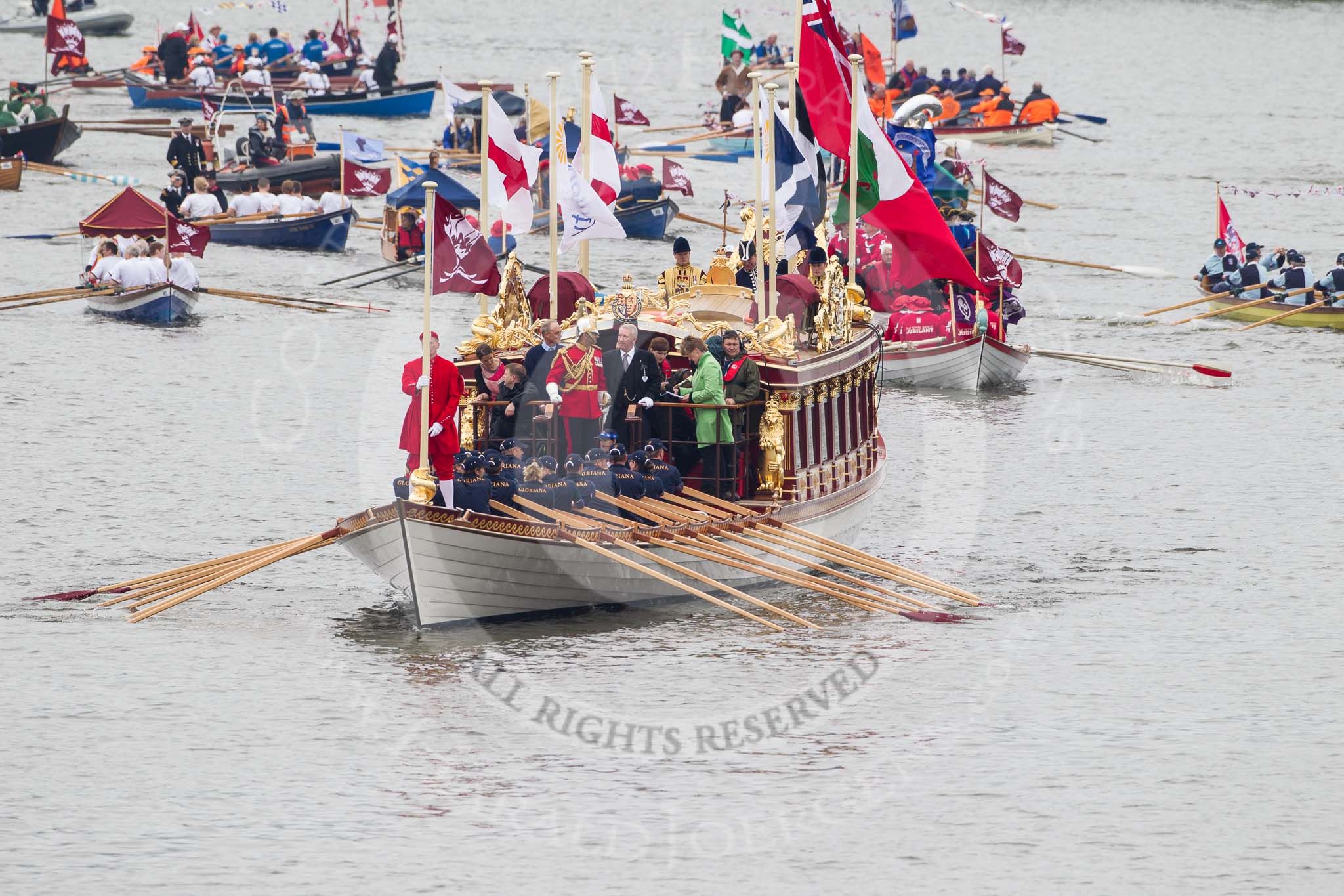 Thames Diamond Jubilee Pageant: SHALLOPS-Gloriana (M3)..
River Thames seen from Battersea Bridge,
London,

United Kingdom,
on 03 June 2012 at 14:38, image #67