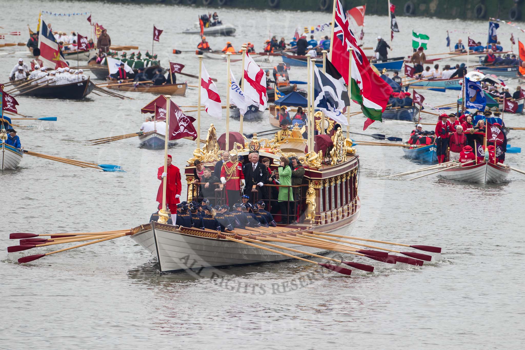 Thames Diamond Jubilee Pageant: SHALLOPS-Gloriana (M3)..
River Thames seen from Battersea Bridge,
London,

United Kingdom,
on 03 June 2012 at 14:38, image #68