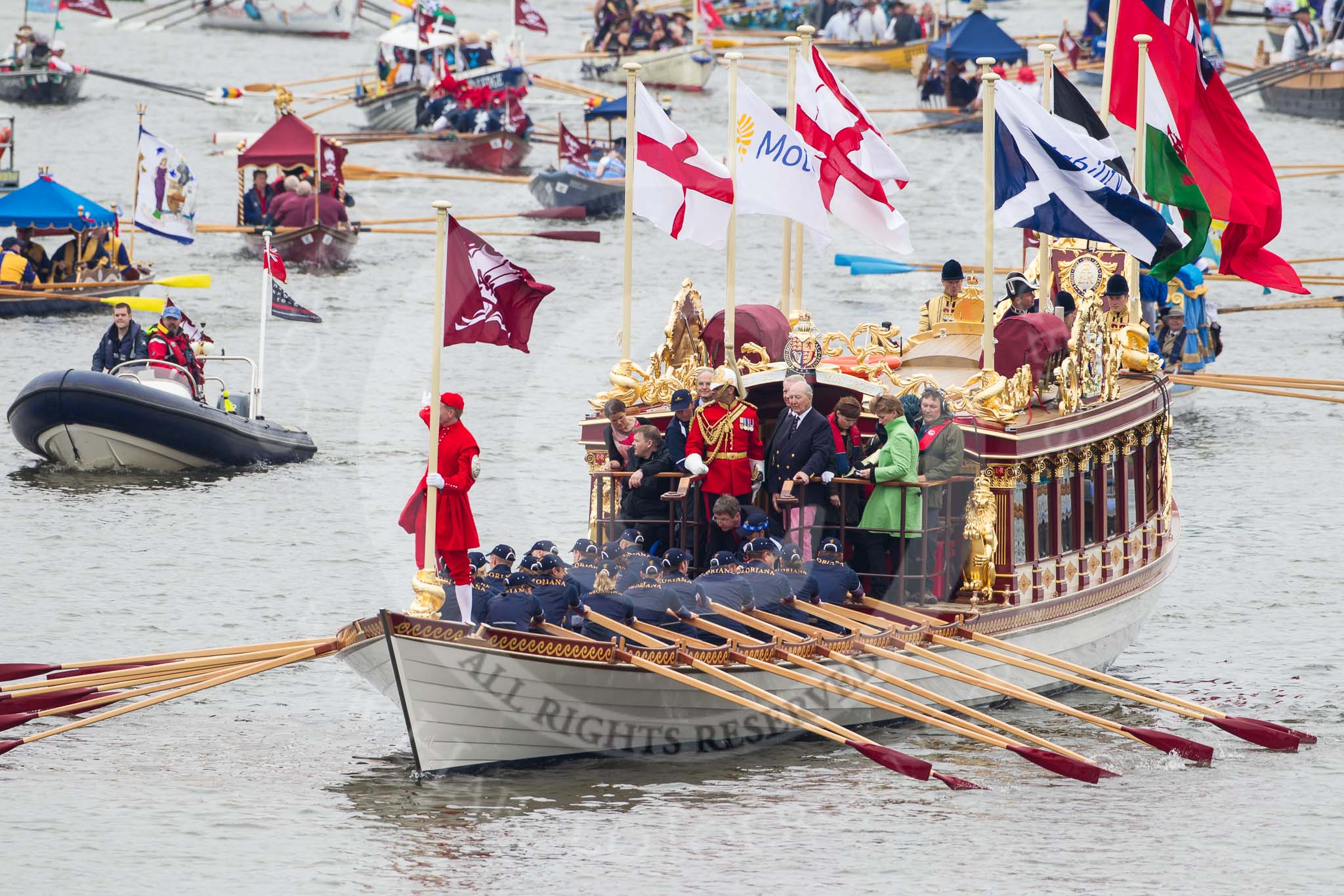 Thames Diamond Jubilee Pageant: SHALLOPS-Gloriana (M3)..
River Thames seen from Battersea Bridge,
London,

United Kingdom,
on 03 June 2012 at 14:39, image #72