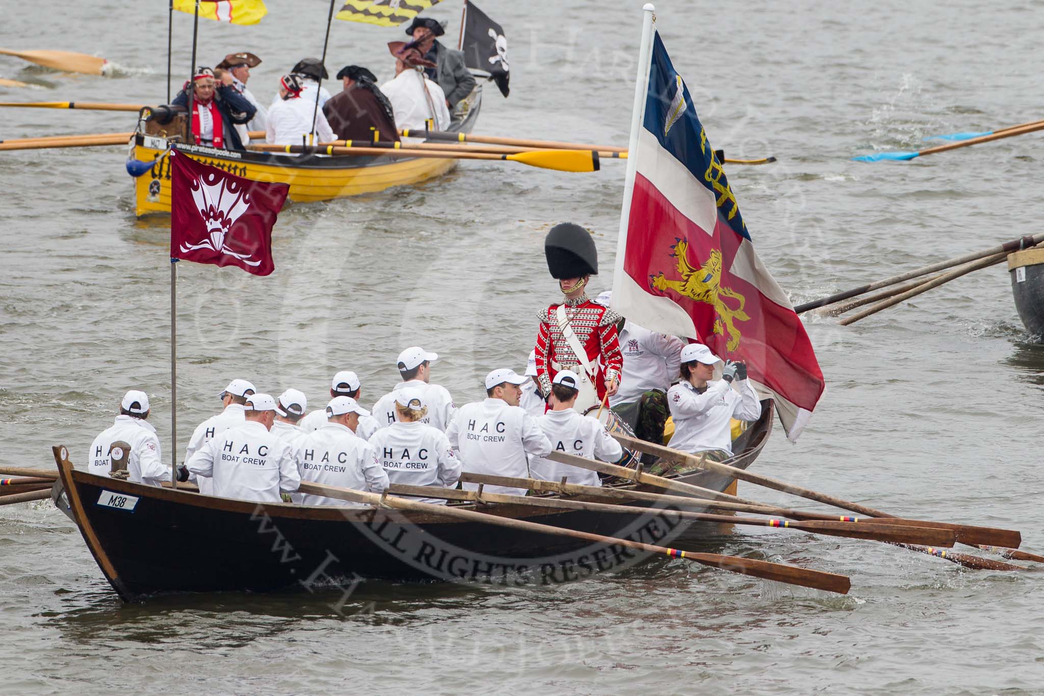 Thames Diamond Jubilee Pageant: VIKING LONGBOAT & INVASION CRAFT-Honourable Artillery Comapny (M38)..
River Thames seen from Battersea Bridge,
London,

United Kingdom,
on 03 June 2012 at 14:41, image #91