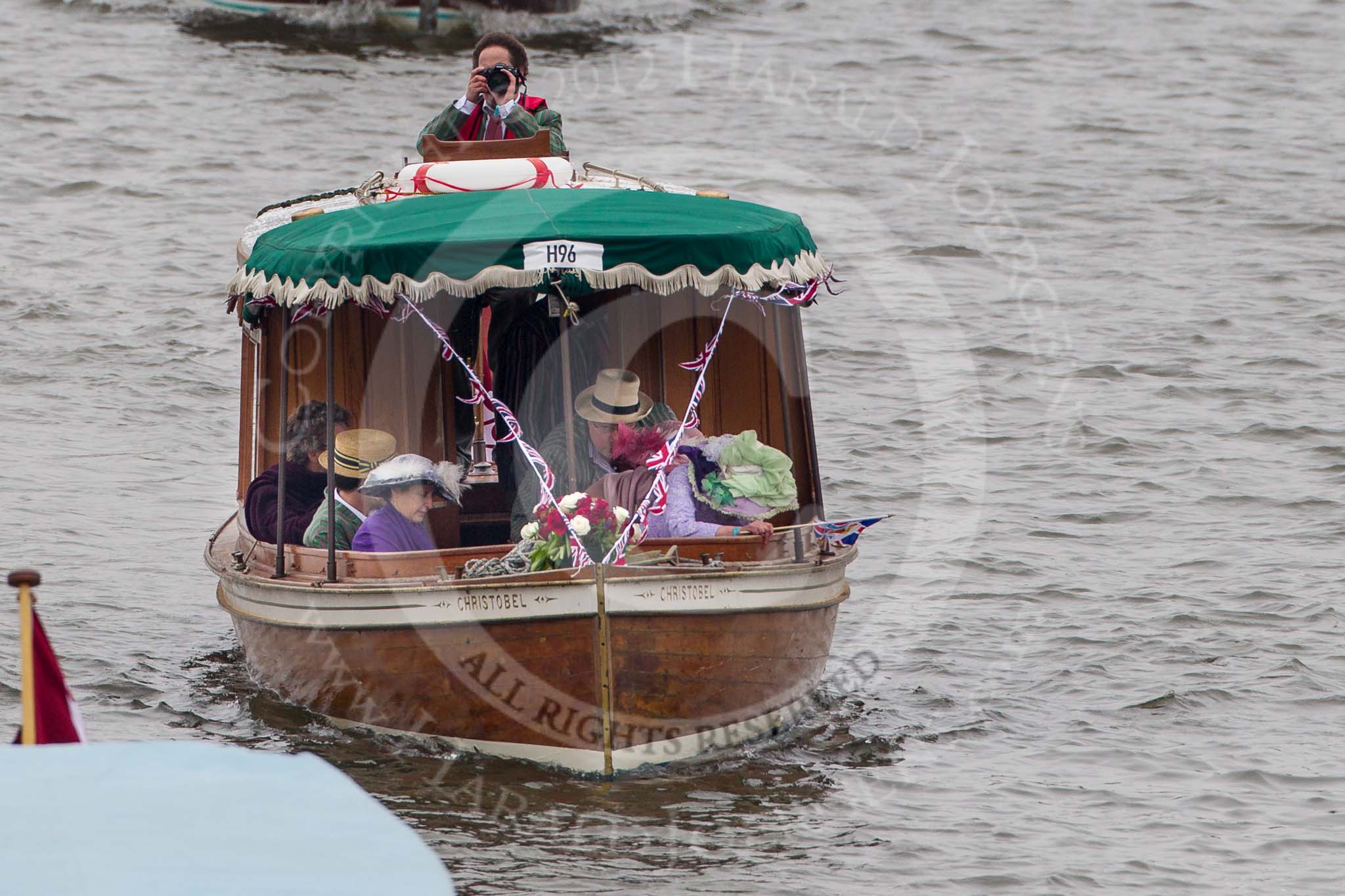 Thames Diamond Jubilee Pageant: MOTOR CRUISES/YACHTS-Christobel (H96)..
River Thames seen from Battersea Bridge,
London,

United Kingdom,
on 03 June 2012 at 15:27, image #366