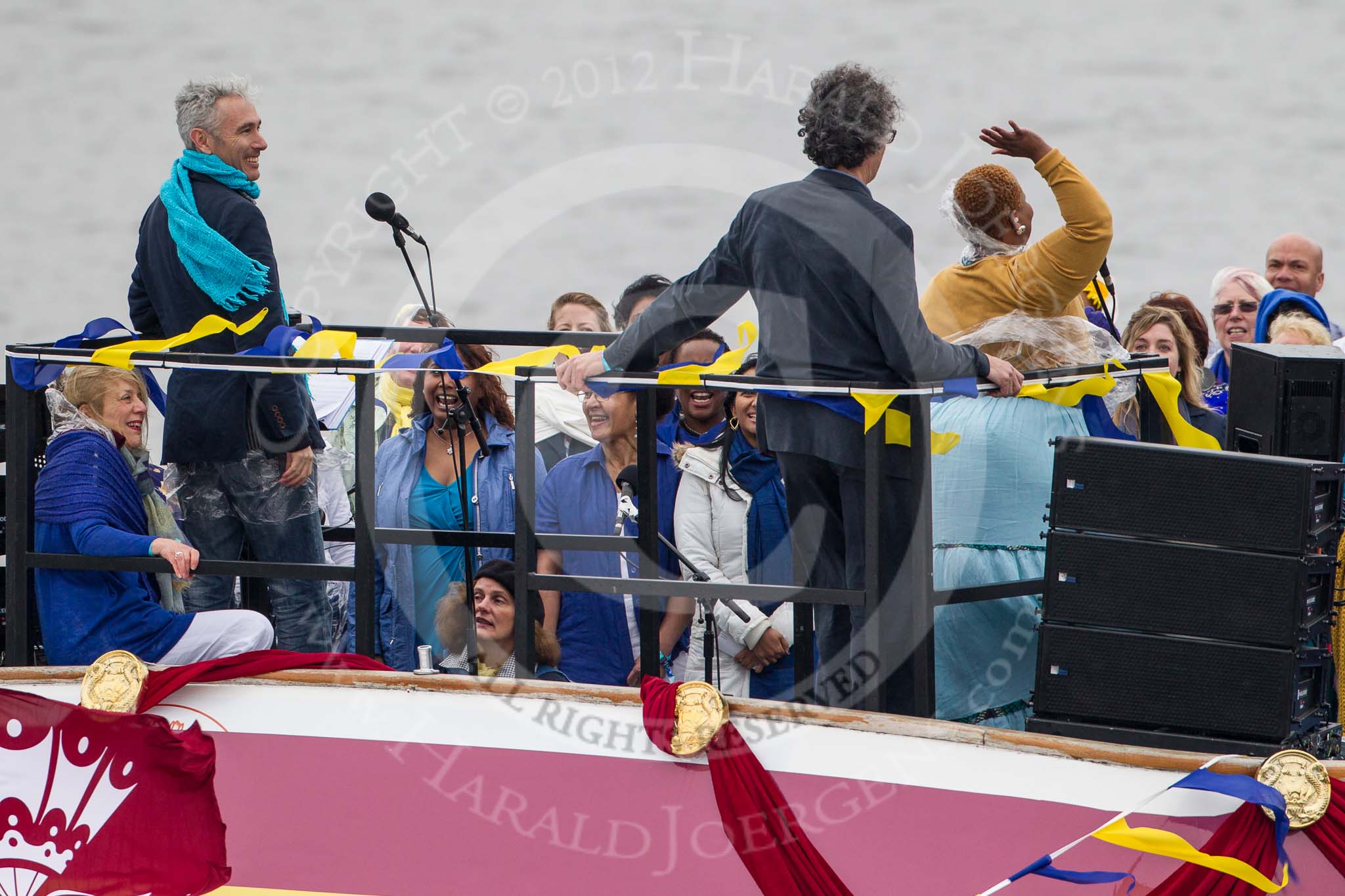 Thames Diamond Jubilee Pageant: JUBILANT COMMONWEALTH CHOIR- Silver Bonito (H104)..
River Thames seen from Battersea Bridge,
London,

United Kingdom,
on 03 June 2012 at 15:30, image #372