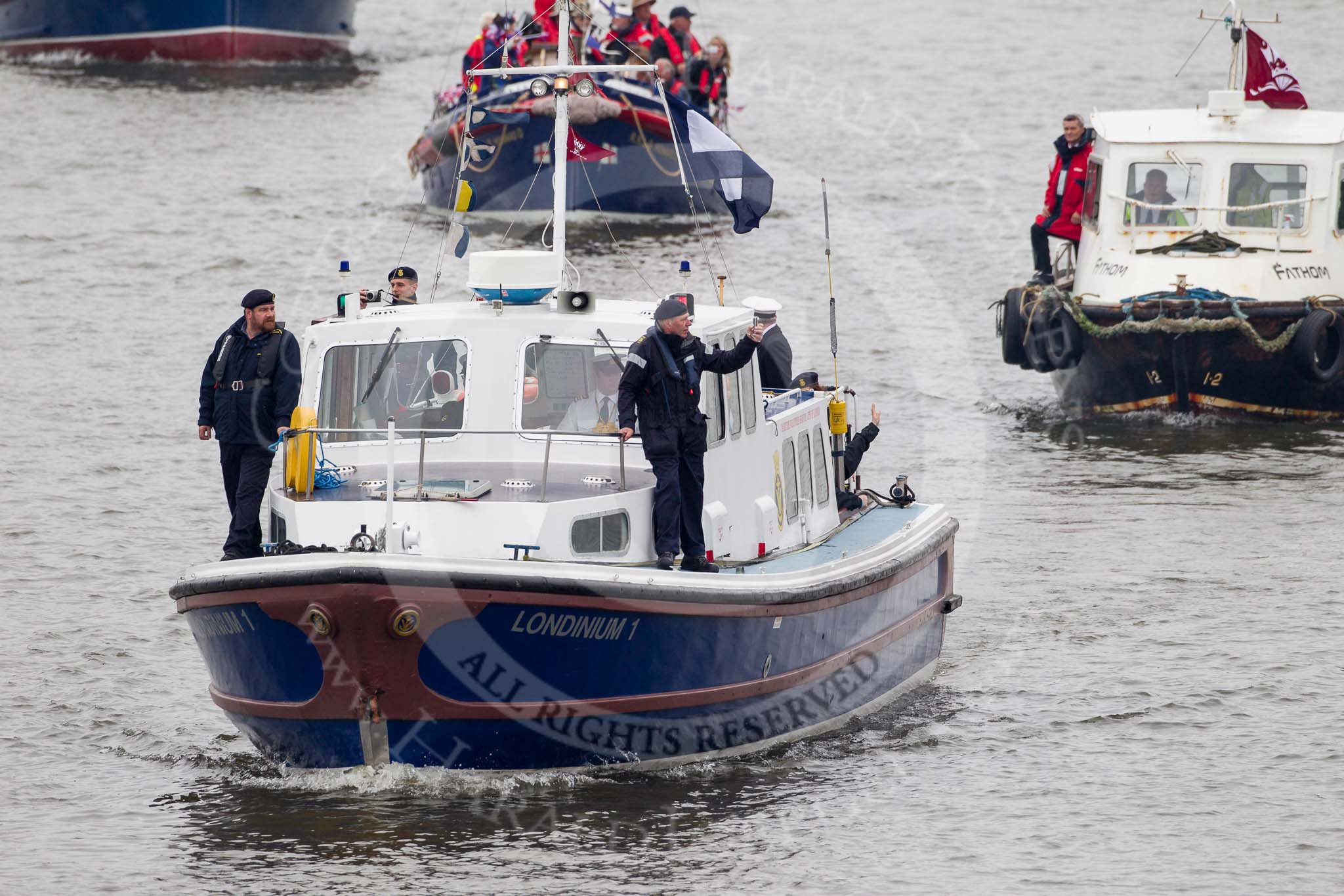 Thames Diamond Jubilee Pageant: PLA, MCA & EA VESSELS-Londinium I (W85)..
River Thames seen from Battersea Bridge,
London,

United Kingdom,
on 03 June 2012 at 15:31, image #374