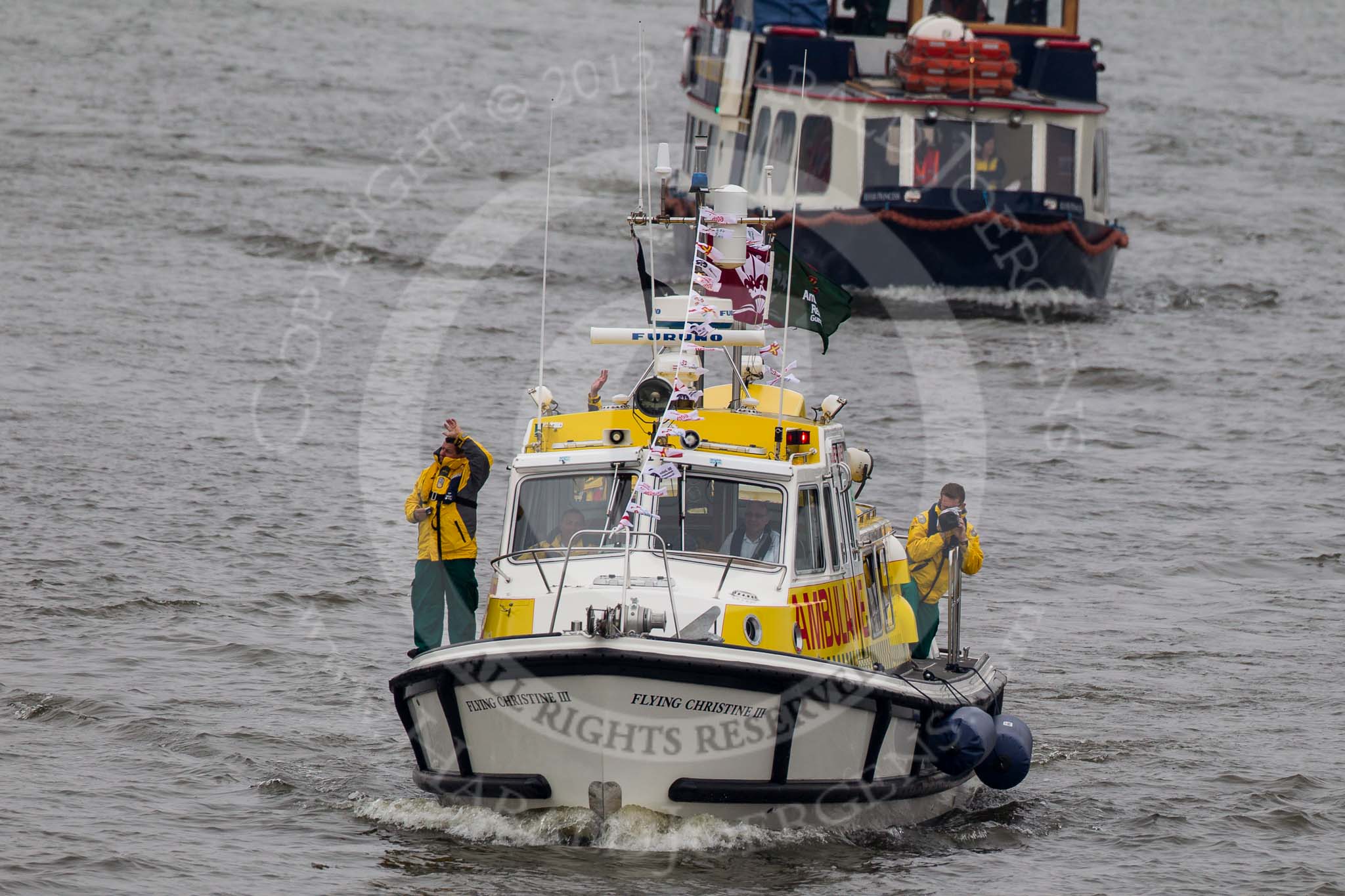 Thames Diamond Jubilee Pageant: WORKING BOATS-Flying Christine III (Guernsey) (H149)..
River Thames seen from Battersea Bridge,
London,

United Kingdom,
on 03 June 2012 at 15:35, image #403